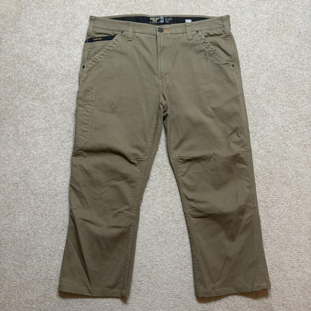 Ariat Rebar M4 Pants Mens 38x26.5 Khaki Relaxed Bootcut Work‎ Carpenter Utility